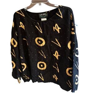 0341 Ashro 100% Rayon XL Top Abstract Print Loose Fit, Wide Sleeves Longsleeve